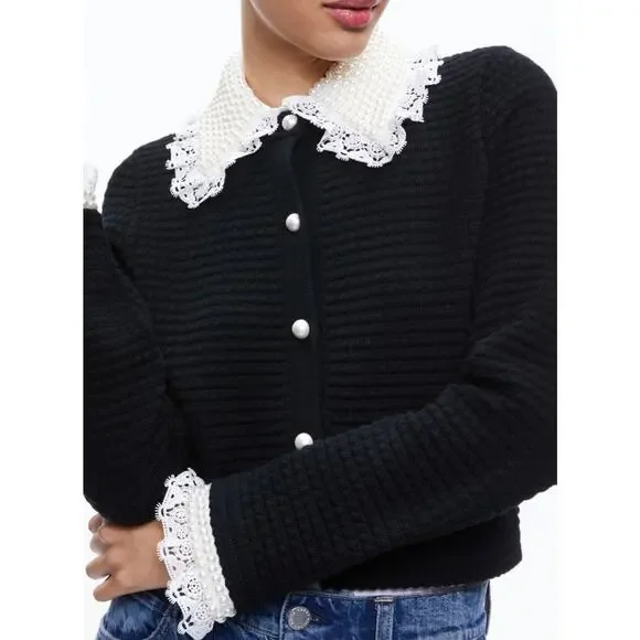 Alice + Olivia NOELLA EMBELLISHED COLLARED CARDIGAN M - Picture 4 of 11